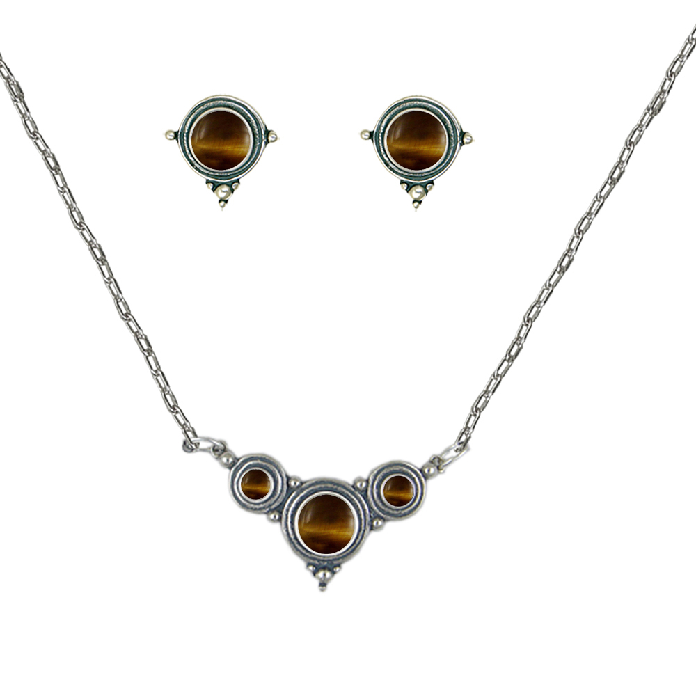 Sterling Silver Designer Necklace Earrings Set in Tiger